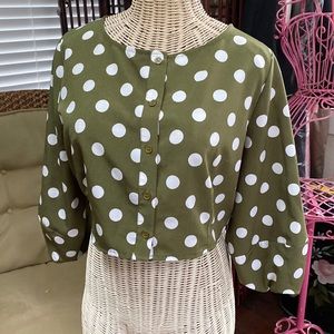 Olive green polka dot crop top Size S